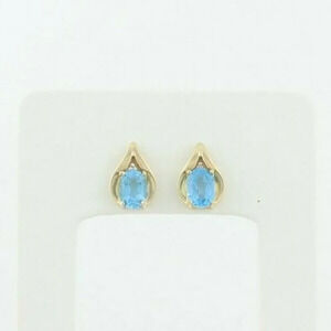 10k Yellow Gold Natural Swiss Blue Topaz and Diamond Earrings Stud Post Earrings